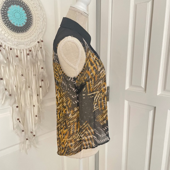 XOXO | Sheer Tiger Print Button-Up Top | Gold Accents, Size M - Picture 6 of 12